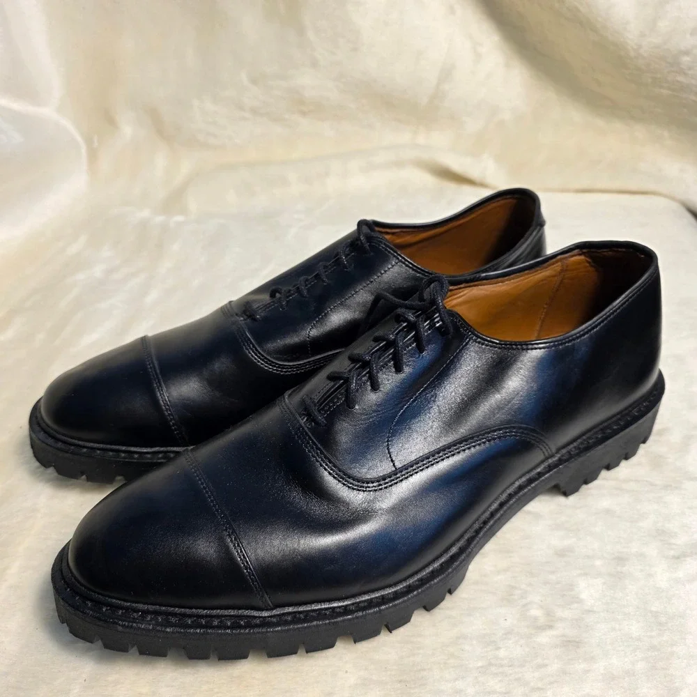 Allen Edmonds Park Avenue Lug Sole Black Leather Cap Toe Oxfords Mens 12 D NEW